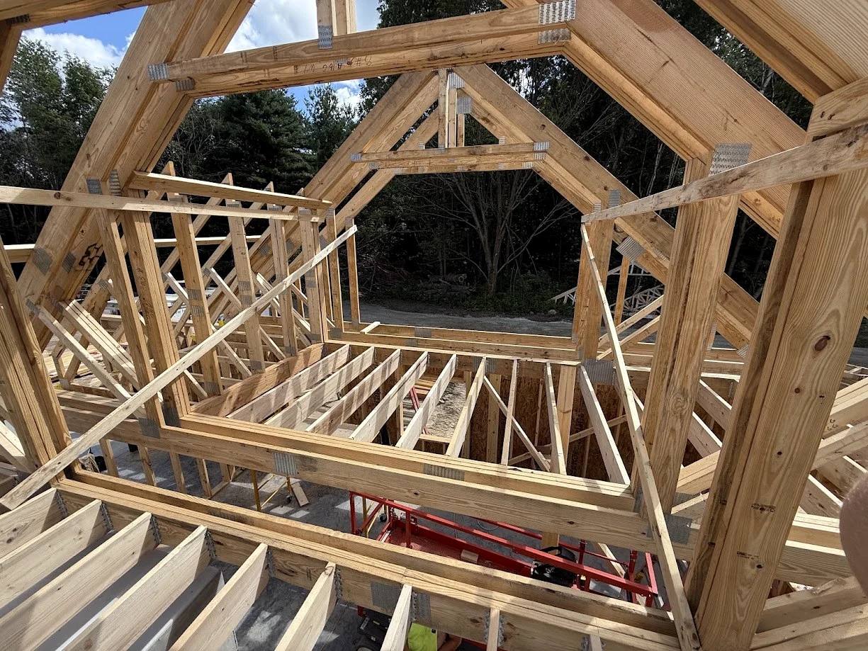 Complex residential framing under construction